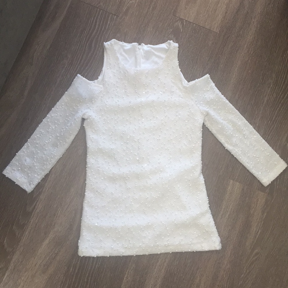 White Sparkle Cold Shoulder Top - S
